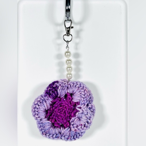 Purple Crochet Flower Bag Charm - Picture 2 of 5
